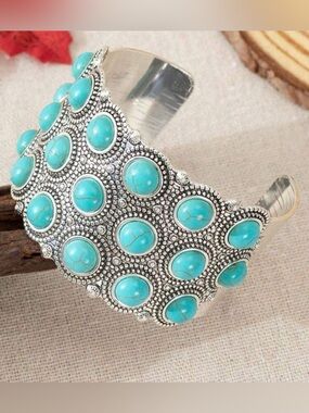 Western Bracelet Turquoise Silver-Tone Statement Cuff Bracelet - Women Jewelry